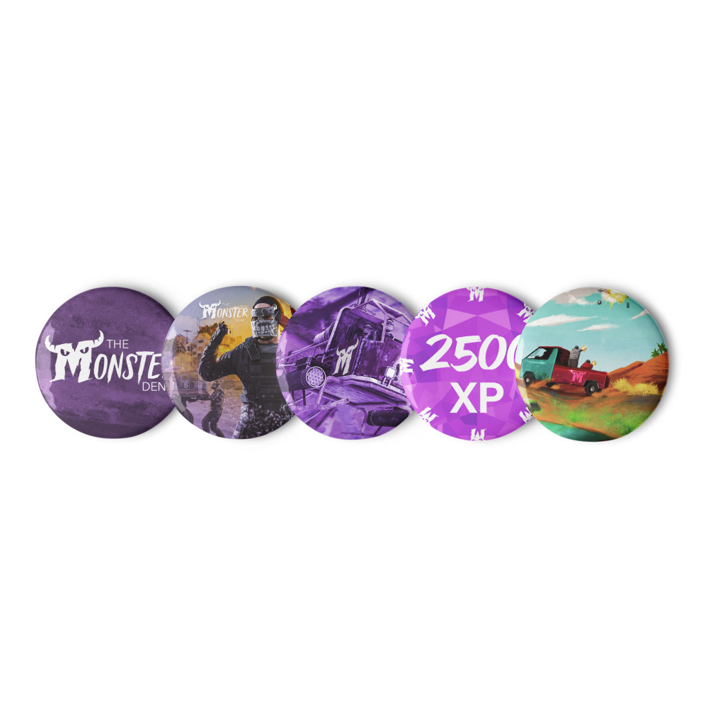 The Monster Den Set of Pin Buttons