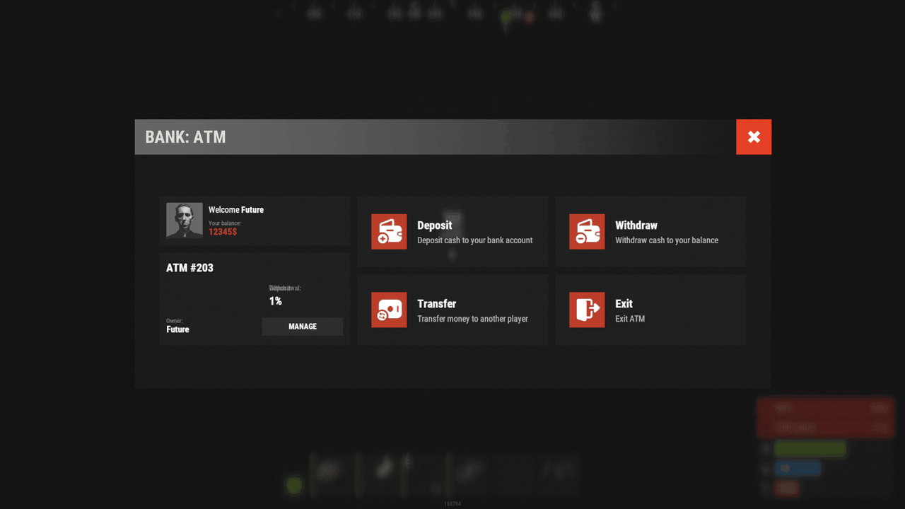 ATM window, new Rust template: manage, deposit, withdraw and transfer screens