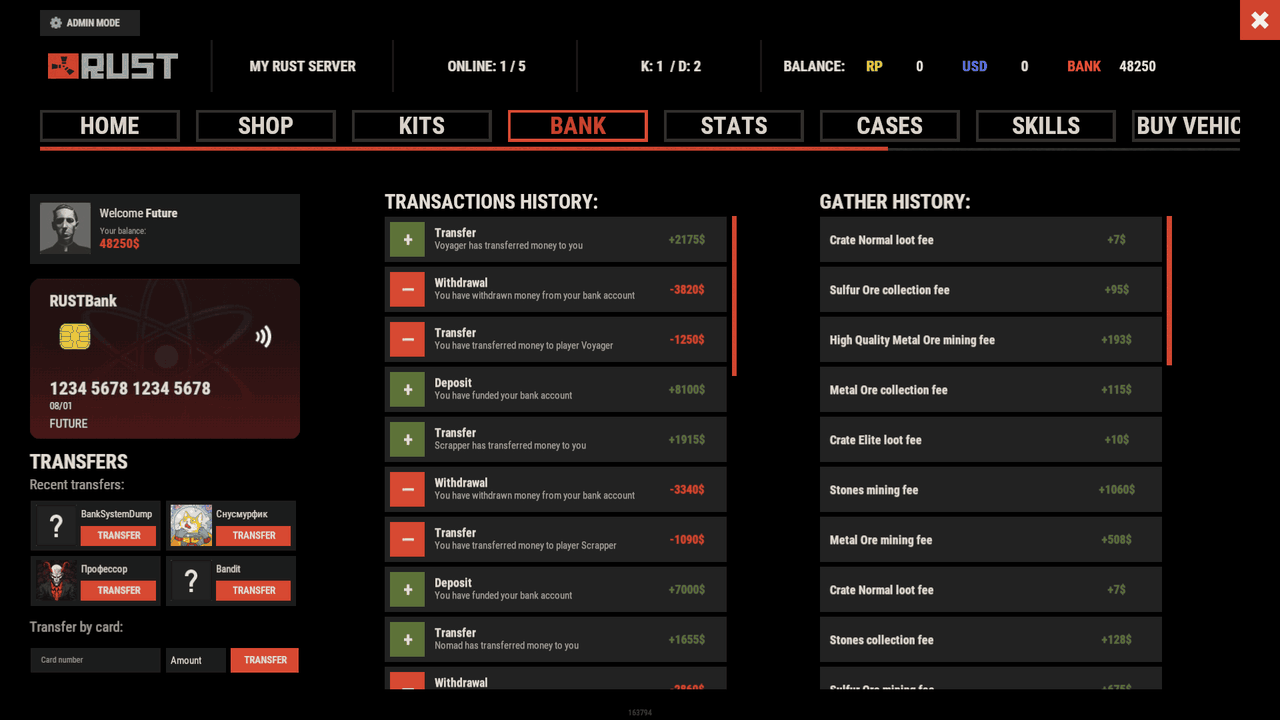 Bank System inside ServerPanel V1, and the select player modal
