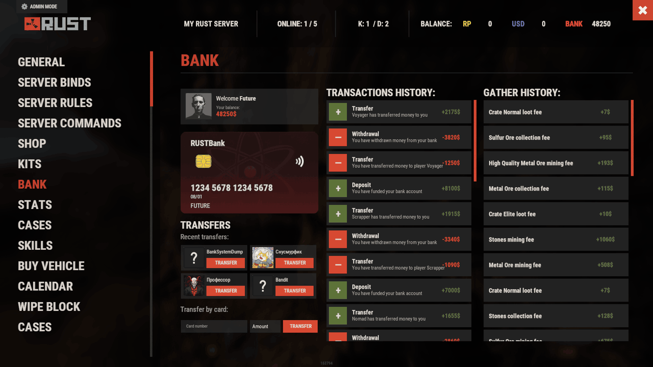Bank System inside ServerPanel V2, and the select player modal