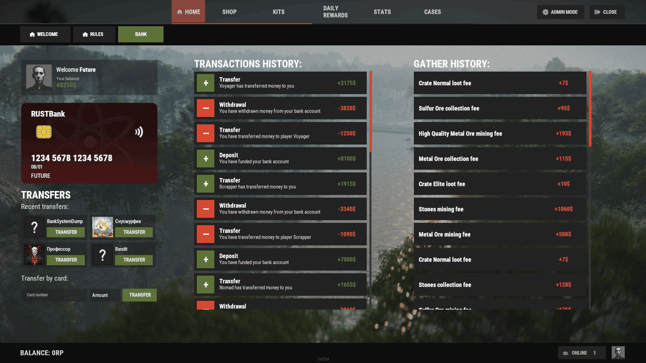 Bank System inside ServerPanel V4, and the select player modal
